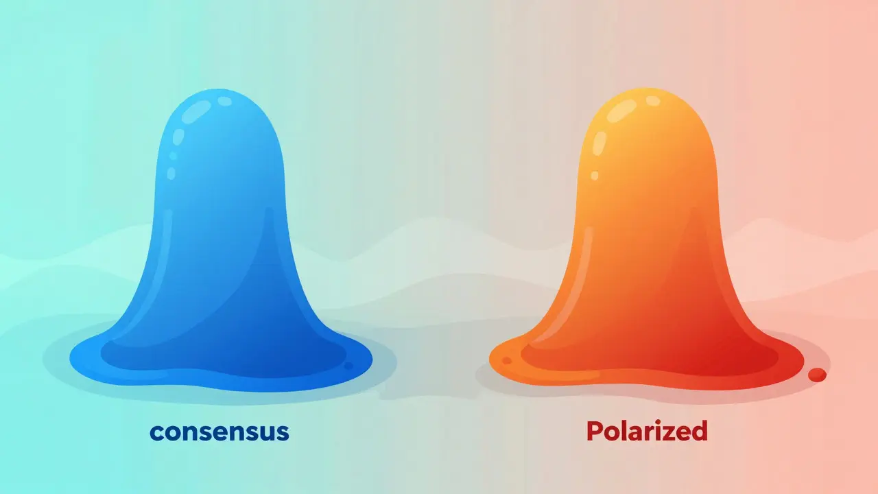 Visualisation artistique de deux formes liquides représentant les avis polarisés