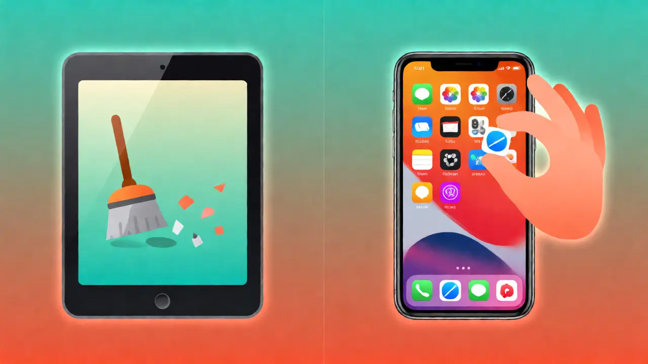 Comparaison visuelle entre le nettoyage du cache Android et la désinstallation iOS