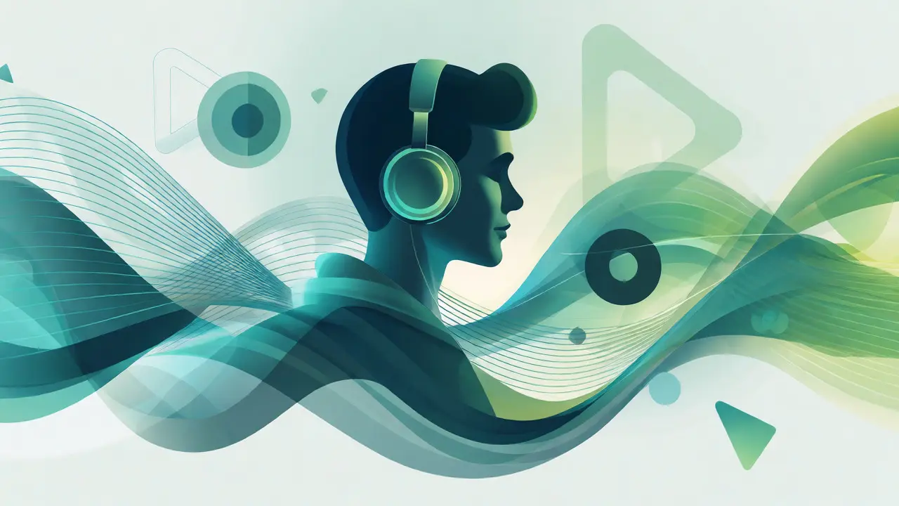 Personne écoutant de la musique avec des flux de données optimisés en arrière-plan.