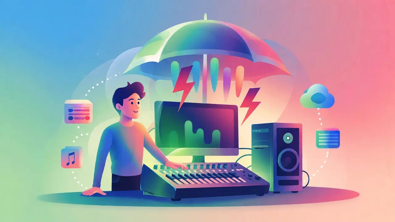 Un espace de travail protégé par un bouclier contre les menaces de copyright.