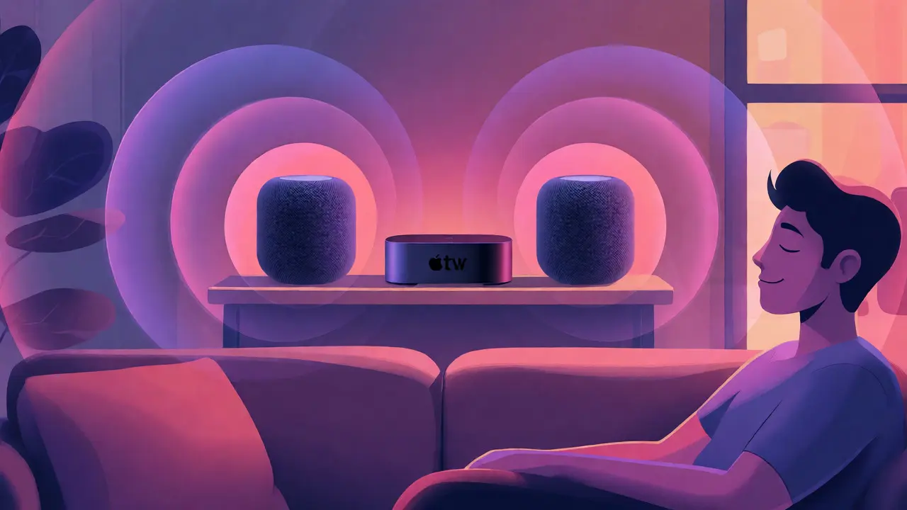 Deux HomePods diffusant du son Lossless dans un salon moderne