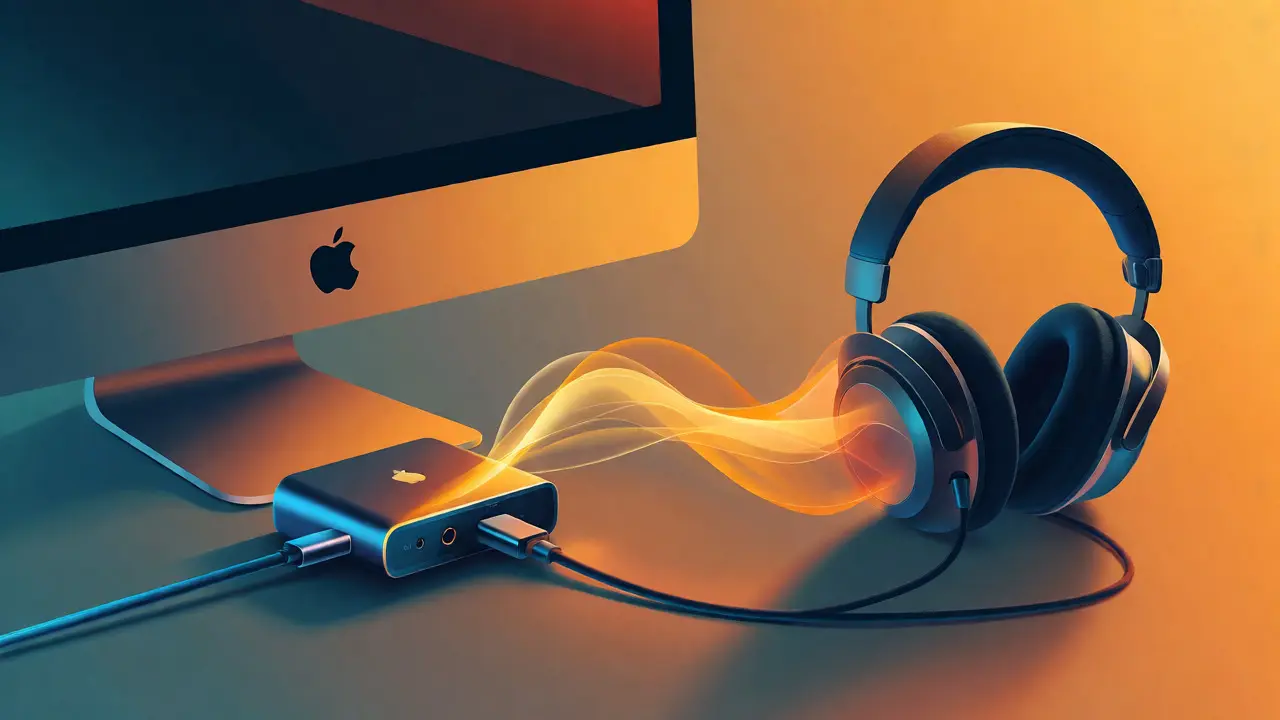 Mac connecté à un DAC externe pour une écoute sans perte en filaire