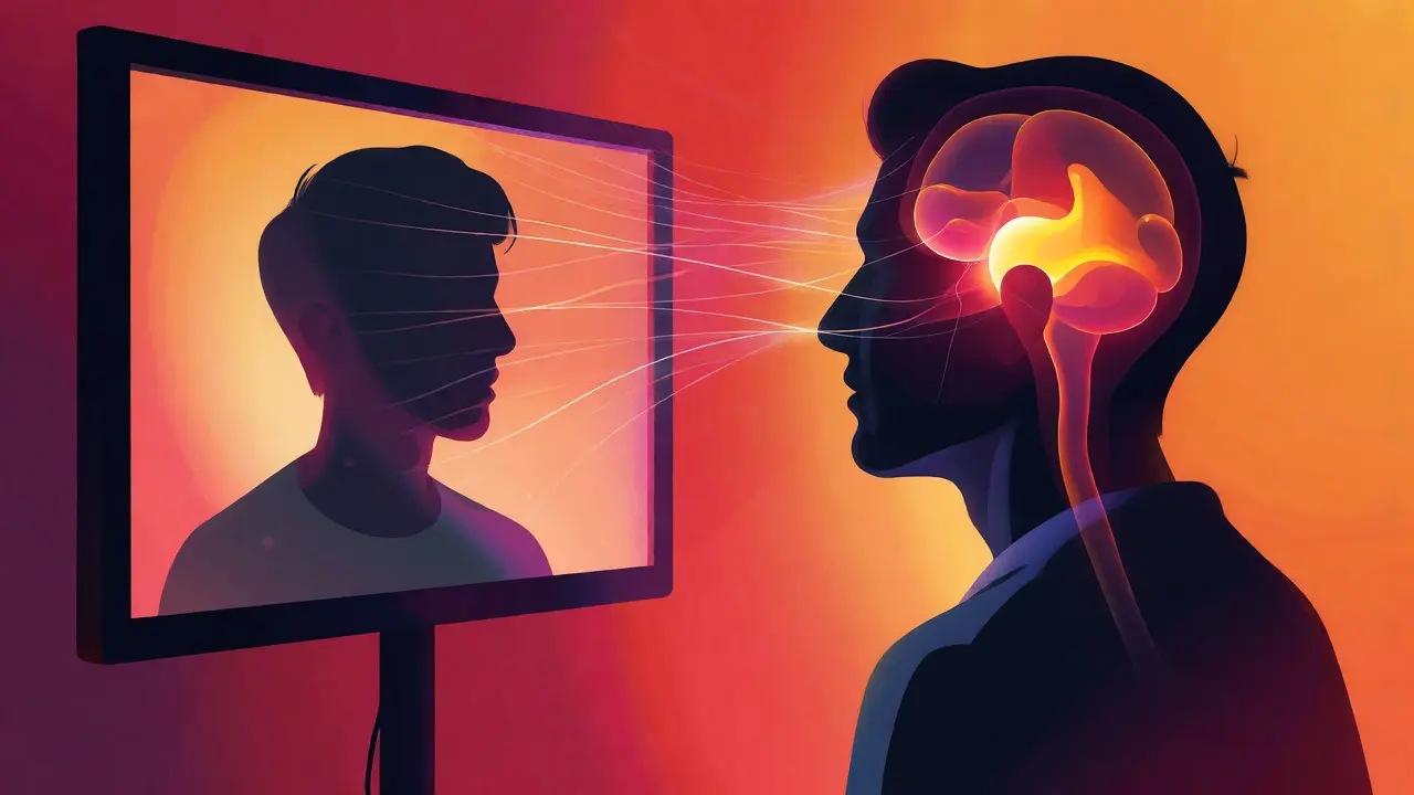 Silhouettes connectées par des fils lumineux illustrant l'empathie et les neurones miroirs